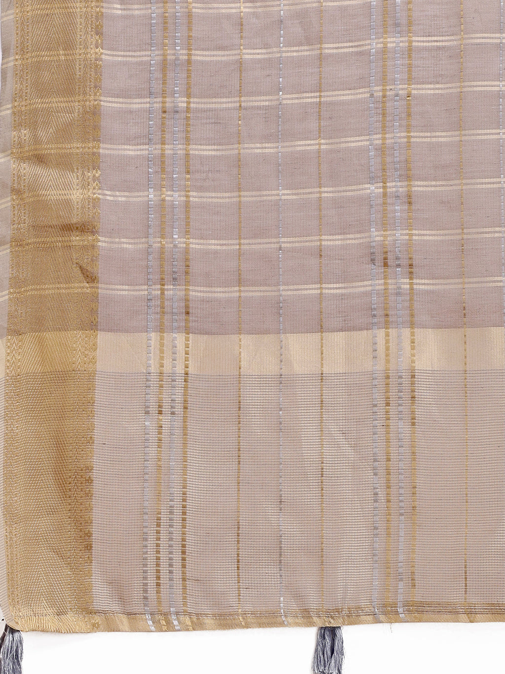 Shree Shyam Fashion Tan Organza Woven Zari Work Traditional Tassel Saree