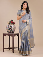 Shree Shyam Fashion Sky Blue Organza Woven Zari Work Traditional Tassel Saree