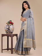 Shree Shyam Fashion Sky Blue Organza Woven Zari Work Traditional Tassel Saree