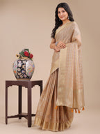 Shree Shyam Fashion Cream Organza Woven Zari Work Traditional Tassel Saree