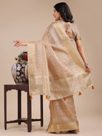 Shree Shyam Fashion Cream Organza Woven Zari Work Traditional Tassel Saree