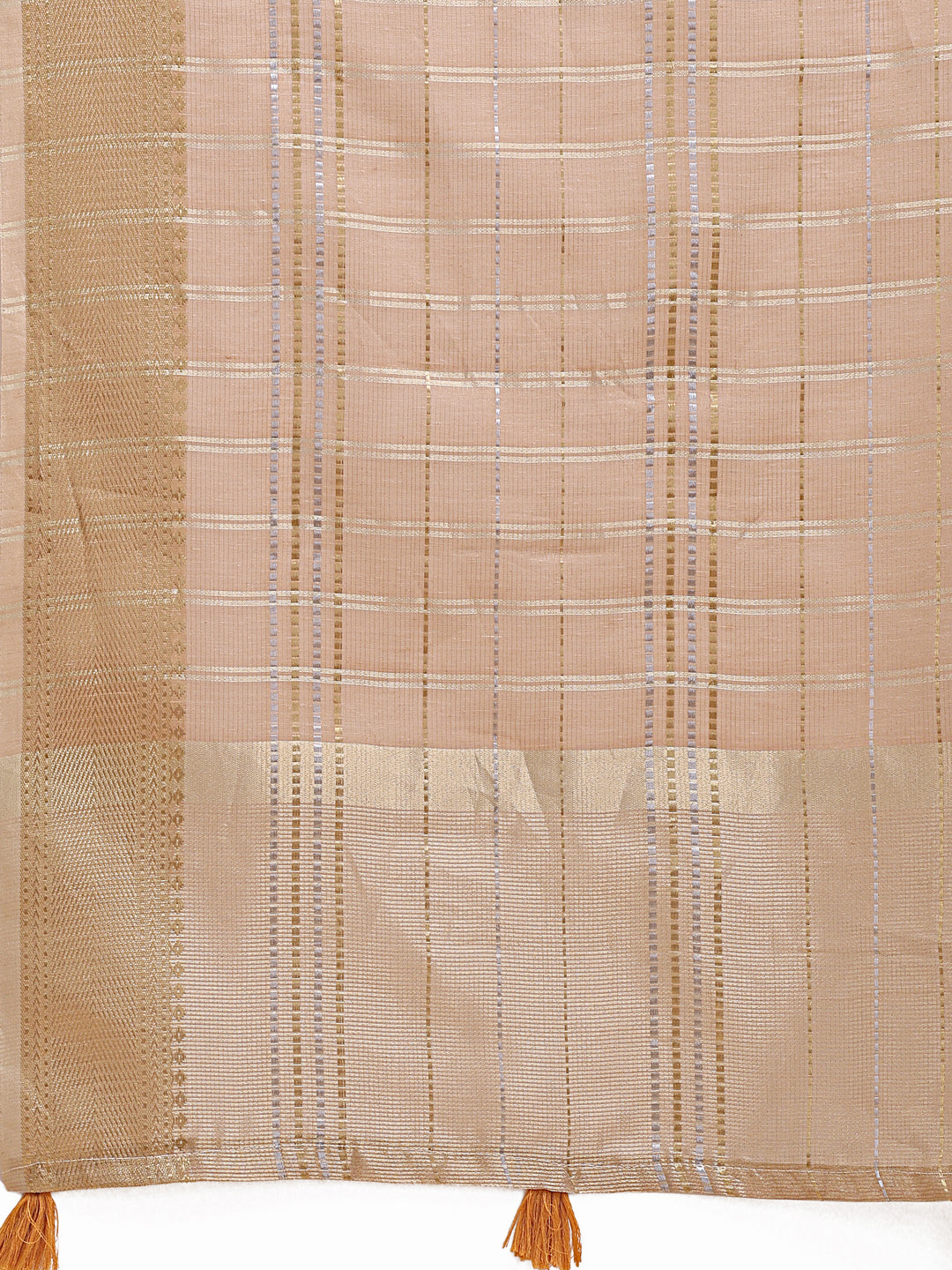 Shree Shyam Fashion Cream Organza Woven Zari Work Traditional Tassel Saree