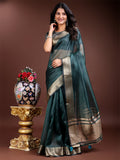 Shree Shyam Fashion Sea Green Organza Woven Zari Work Traditional Tassel Saree