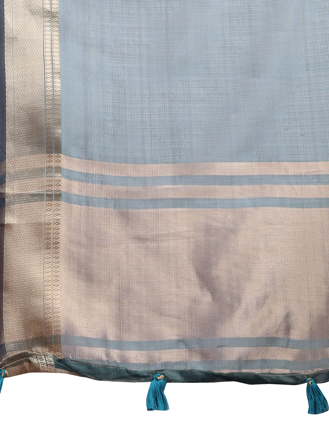Shree Shyam Fashion Sea Green Organza Woven Zari Work Traditional Tassel Saree