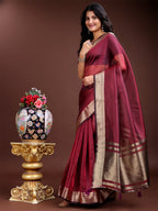 Shree Shyam Fashion Magenta Organza Woven Zari Work Traditional Tassel Saree
