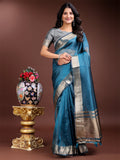 Shree Shyam Fashion Sea Green Organza Woven Zari Work Traditional Tassel Saree