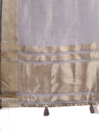 Shree Shyam Fashion Grey Organza Woven Zari Work Traditional Tassel Saree