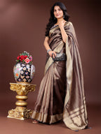 Shree Shyam Fashion Brown Organza Woven Zari Work Traditional Tassel Saree