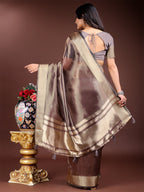 Shree Shyam Fashion Brown Organza Woven Zari Work Traditional Tassel Saree