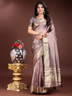 Shree Shyam Fashion Purple Organza Woven Zari Work Traditional Tassel Saree