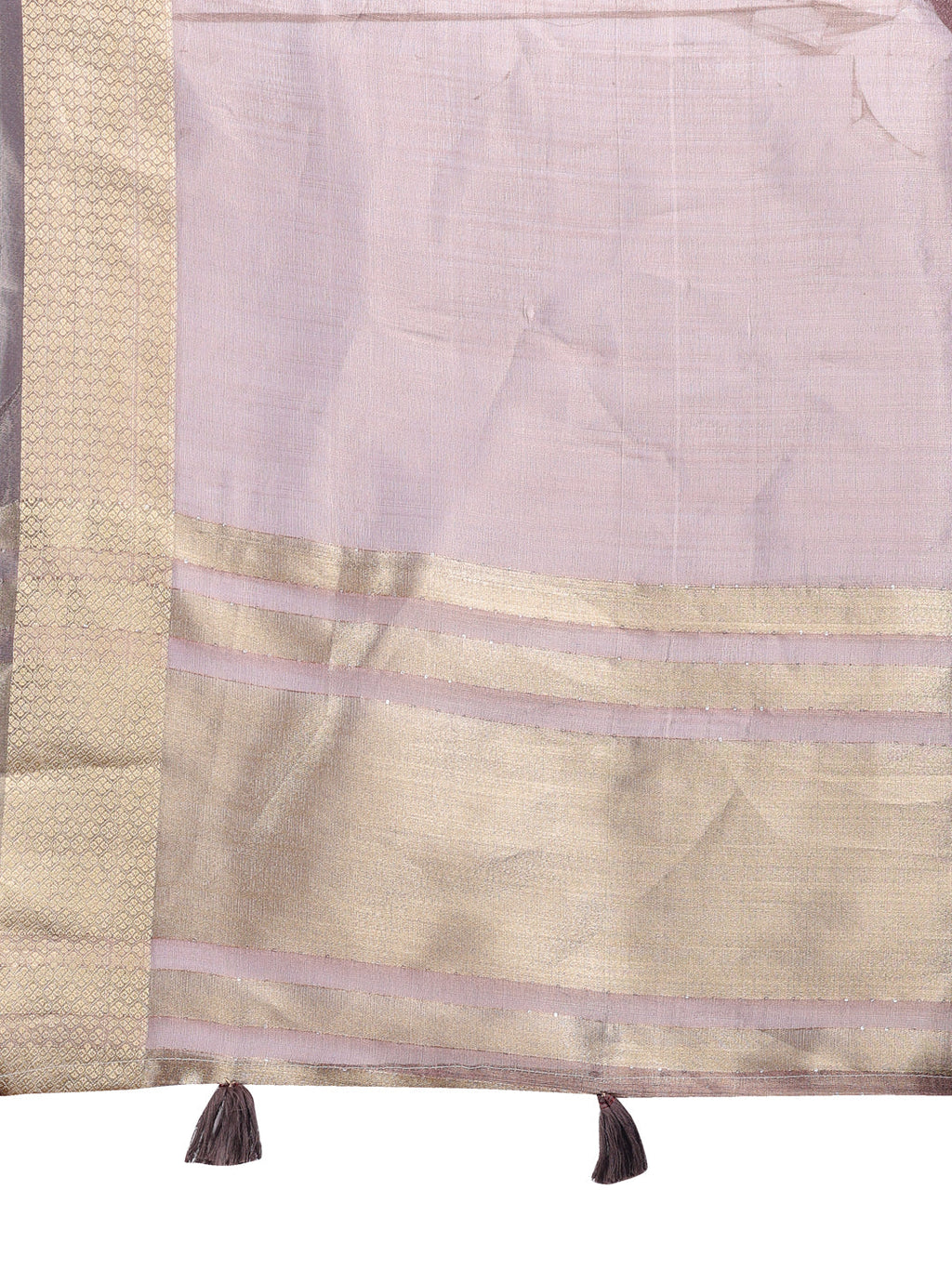 Shree Shyam Fashion Purple Organza Woven Zari Work Traditional Tassel Saree
