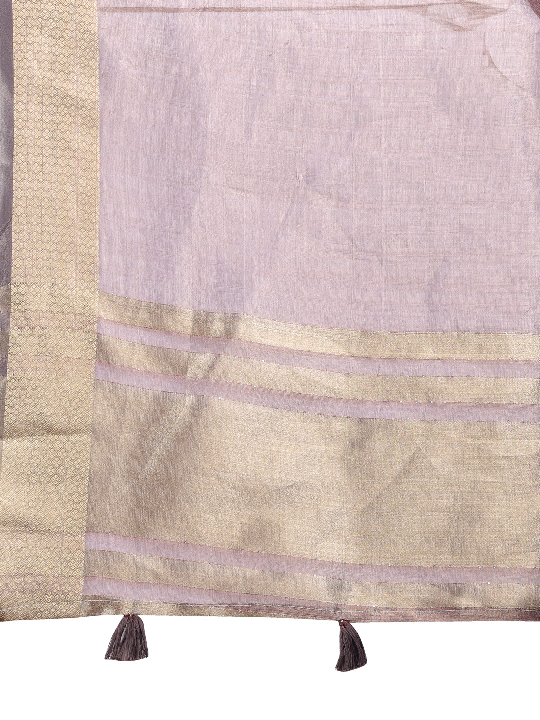 Shree Shyam Fashion Purple Organza Woven Zari Work Traditional Tassel Saree