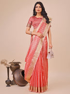 Shree Shyam Fashion Orange Organza Woven Zari Work Traditional Tassel Saree