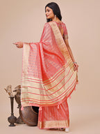 Shree Shyam Fashion Orange Organza Woven Zari Work Traditional Tassel Saree