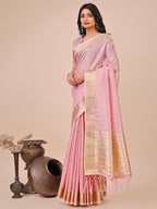 Shree Shyam Fashion Peach Organza Woven Zari Work Traditional Tassel Saree