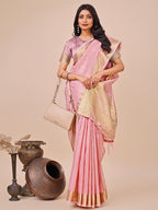 Shree Shyam Fashion Peach Organza Woven Zari Work Traditional Tassel Saree