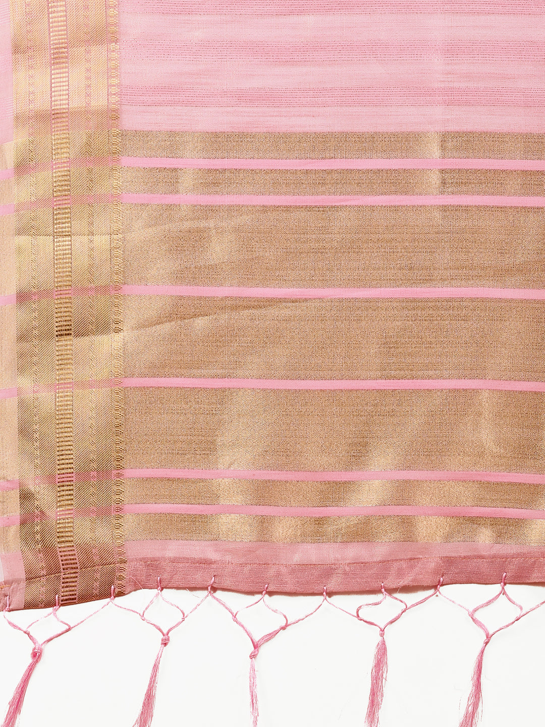Shree Shyam Fashion Peach Organza Woven Zari Work Traditional Tassel Saree