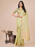 Shree Shyam Fashion Light Green Organza Woven Zari Work Traditional Tassel Saree