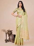 Shree Shyam Fashion Light Green Organza Woven Zari Work Traditional Tassel Saree