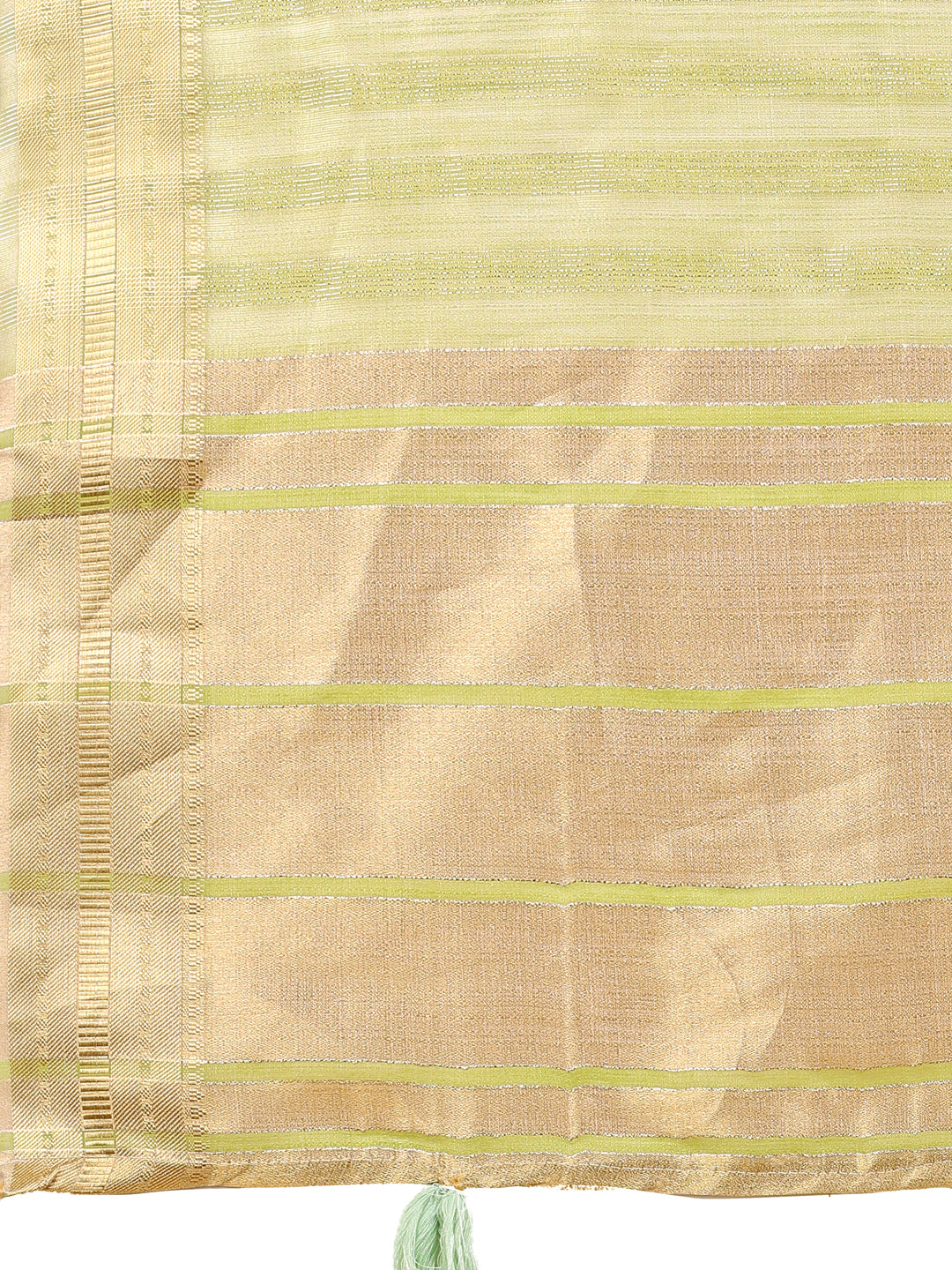 Shree Shyam Fashion Light Green Organza Woven Zari Work Traditional Tassel Saree