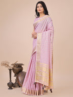 Shree Shyam Fashion Light Pink Organza Woven Zari Work Traditional Tassel Saree