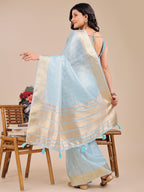 Shree Shyam Fashion Sky Blue Organza Woven Zari Work Traditional Tassel Saree