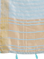 Shree Shyam Fashion Sky Blue Organza Woven Zari Work Traditional Tassel Saree