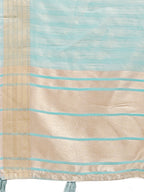 Shree Shyam Fashion Sea Green Organza Woven Zari Work Traditional Tassel Saree