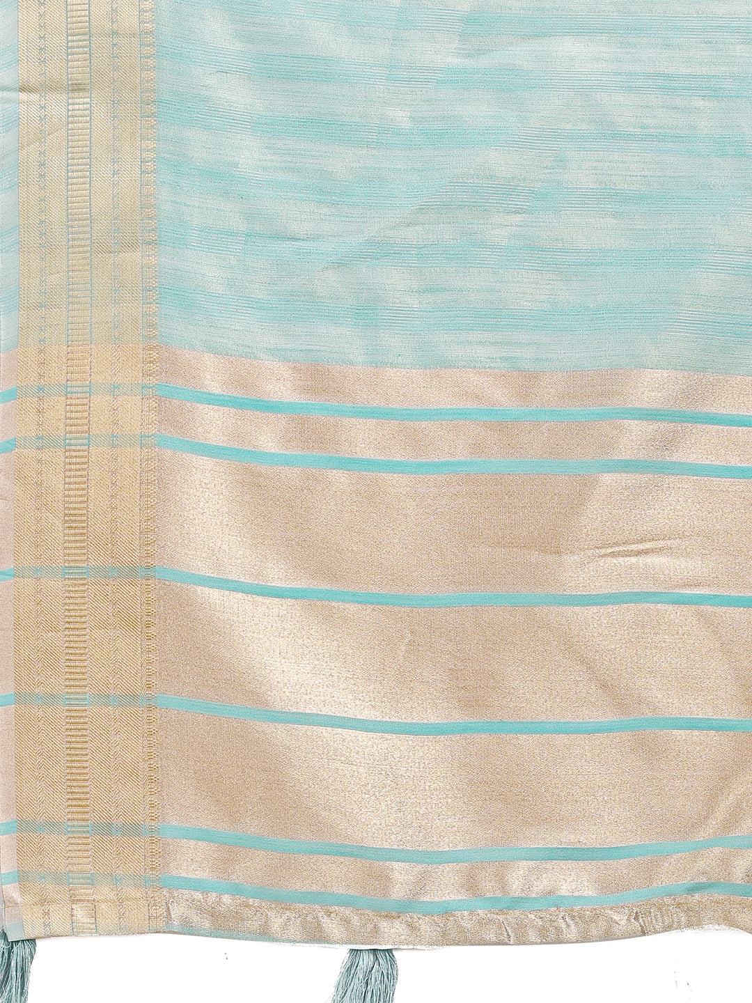 Shree Shyam Fashion Sea Green Organza Woven Zari Work Traditional Tassel Saree