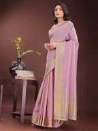 Shree Shyam Fashion Elegant Purple Organza Saree with Golden Zari Border - Festive & Office Wear Saree with Blouse Piece