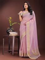 Shree Shyam Fashion Elegant Purple Organza Saree with Golden Zari Border - Festive & Office Wear Saree with Blouse Piece