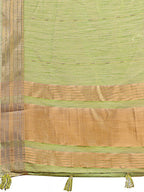 Shree Shyam Fashion Elegant Light Green Organza Saree with Golden Zari Border - Festive & Office Wear Saree with Blouse Piece