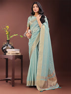 Shree Shyam Fashion Elegant Olive Green Organza Saree with Golden Zari Border - Festive & Office Wear Saree with Blouse Piece