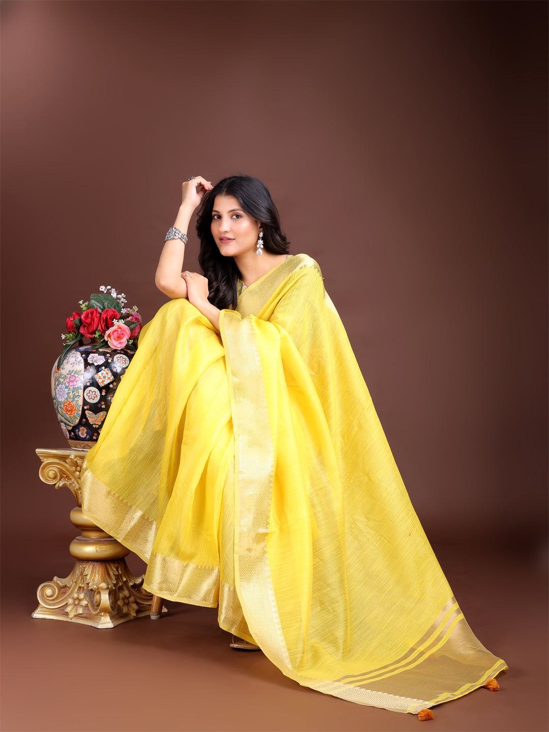 Shree Shyam Fashion Yellow Gold Cotton Ready-to-Wear Saree - Simplicity Meets Effortless Grace