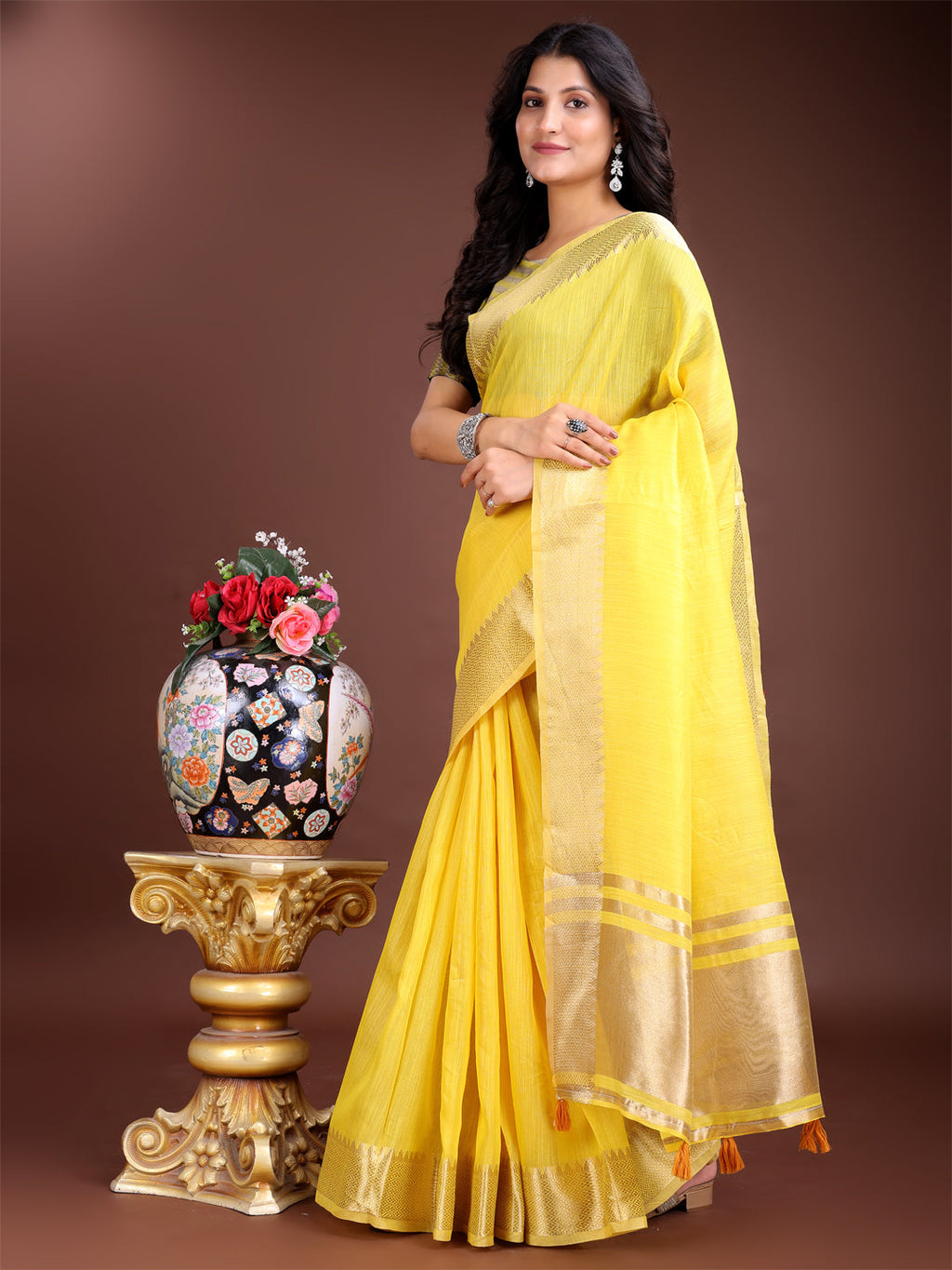Shree Shyam Fashion Yellow Gold Cotton Ready-to-Wear Saree - Simplicity Meets Effortless Grace
