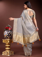 Shree Shyam Fashion Grey Gold Cotton Ready-to-Wear Saree - Simplicity Meets Effortless Grace
