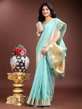 Shree Shyam Fashion Sea Green Gold Cotton Ready-to-Wear Saree - Simplicity Meets Effortless Grace