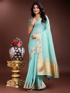 Shree Shyam Fashion Sea Green Gold Cotton Ready-to-Wear Saree - Simplicity Meets Effortless Grace