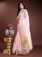 Shree Shyam Fashion Light Pink Gold Cotton Ready-to-Wear Saree - Simplicity Meets Effortless Grace