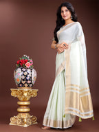 Shree Shyam Fashion Light Green Gold Cotton Ready-to-Wear Saree - Simplicity Meets Effortless Grace