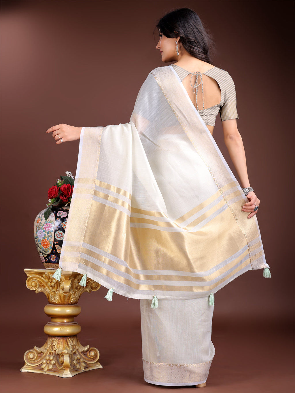 Shree Shyam Fashion Grey Gold Cotton Ready-to-Wear Saree - Simplicity Meets Effortless Grace