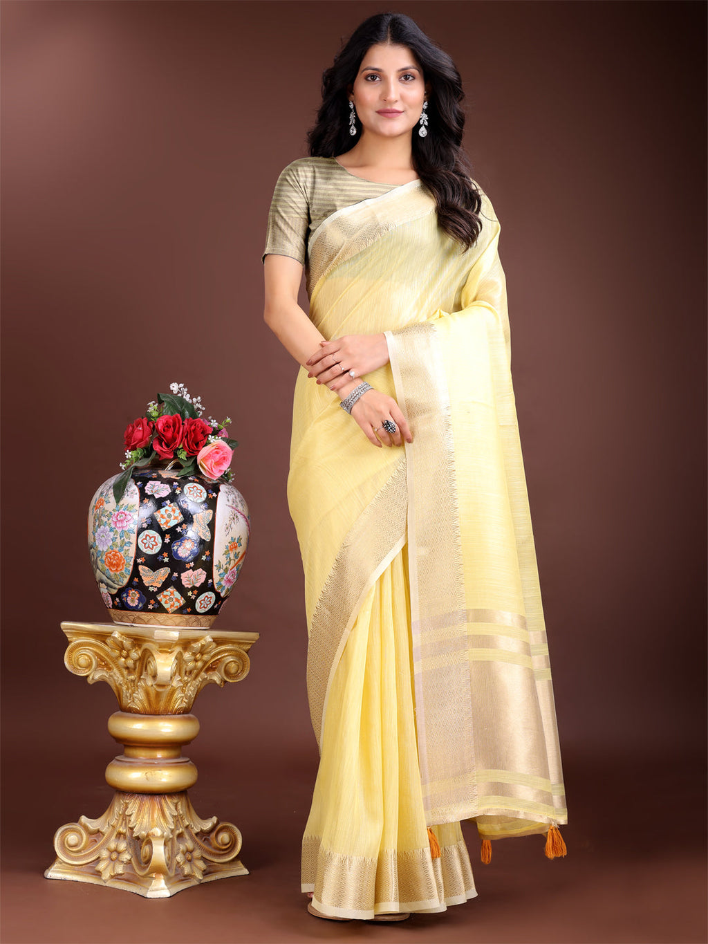 Shree Shyam Fashion Yellow Gold Cotton Ready-to-Wear Saree - Simplicity Meets Effortless Grace