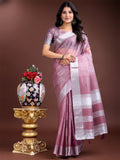 Shree Shyam Fashion Purple Organza Woven Zari Work Traditional Tassel Saree