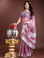 Shree Shyam Fashion Purple Organza Woven Zari Work Traditional Tassel Saree