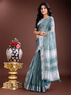 Shree Shyam Fashion Sea Green Organza Woven Zari Work Traditional Tassel Saree
