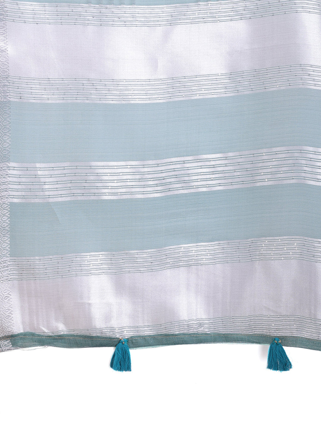 Shree Shyam Fashion Sea Green Organza Woven Zari Work Traditional Tassel Saree