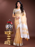 Shree Shyam Fashion Yellow Organza Woven Zari Work Traditional Tassel Saree