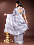 Shree Shyam Fashion Grey Organza Woven Zari Work Traditional Tassel Saree