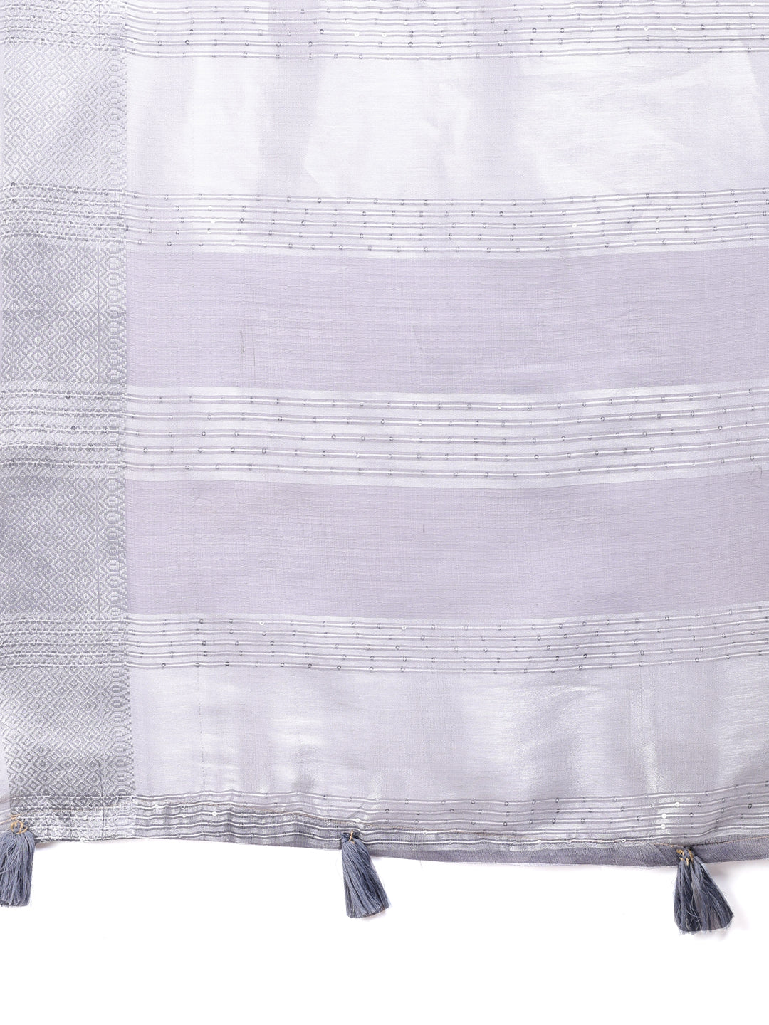 Shree Shyam Fashion Grey Organza Woven Zari Work Traditional Tassel Saree