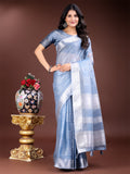 Shree Shyam Fashion Sky Blue Organza Woven Zari Work Traditional Tassel Saree